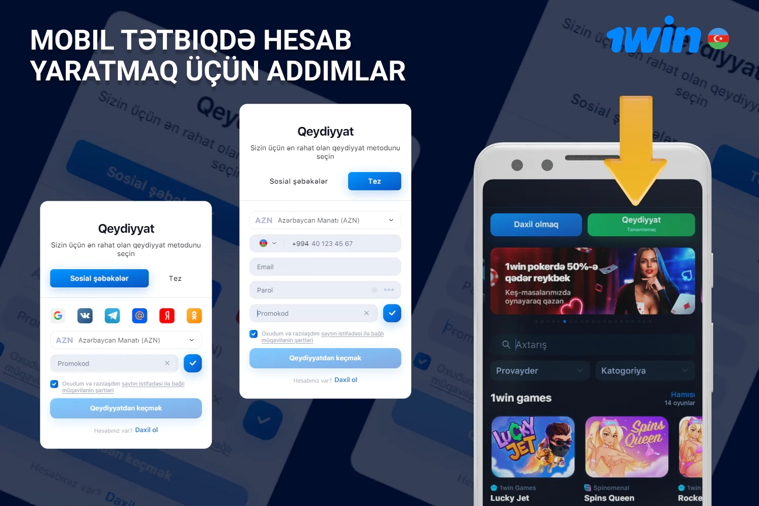 Mobil Tətbiqdə Hesab yaratmaq üçün addımlar