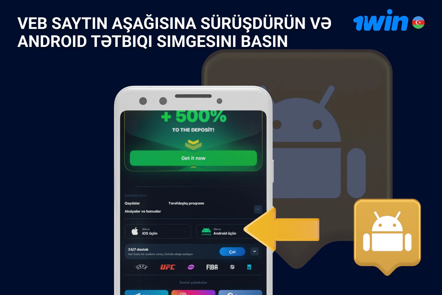 Veb saytın altbilgisindəki Android simgesini vurun